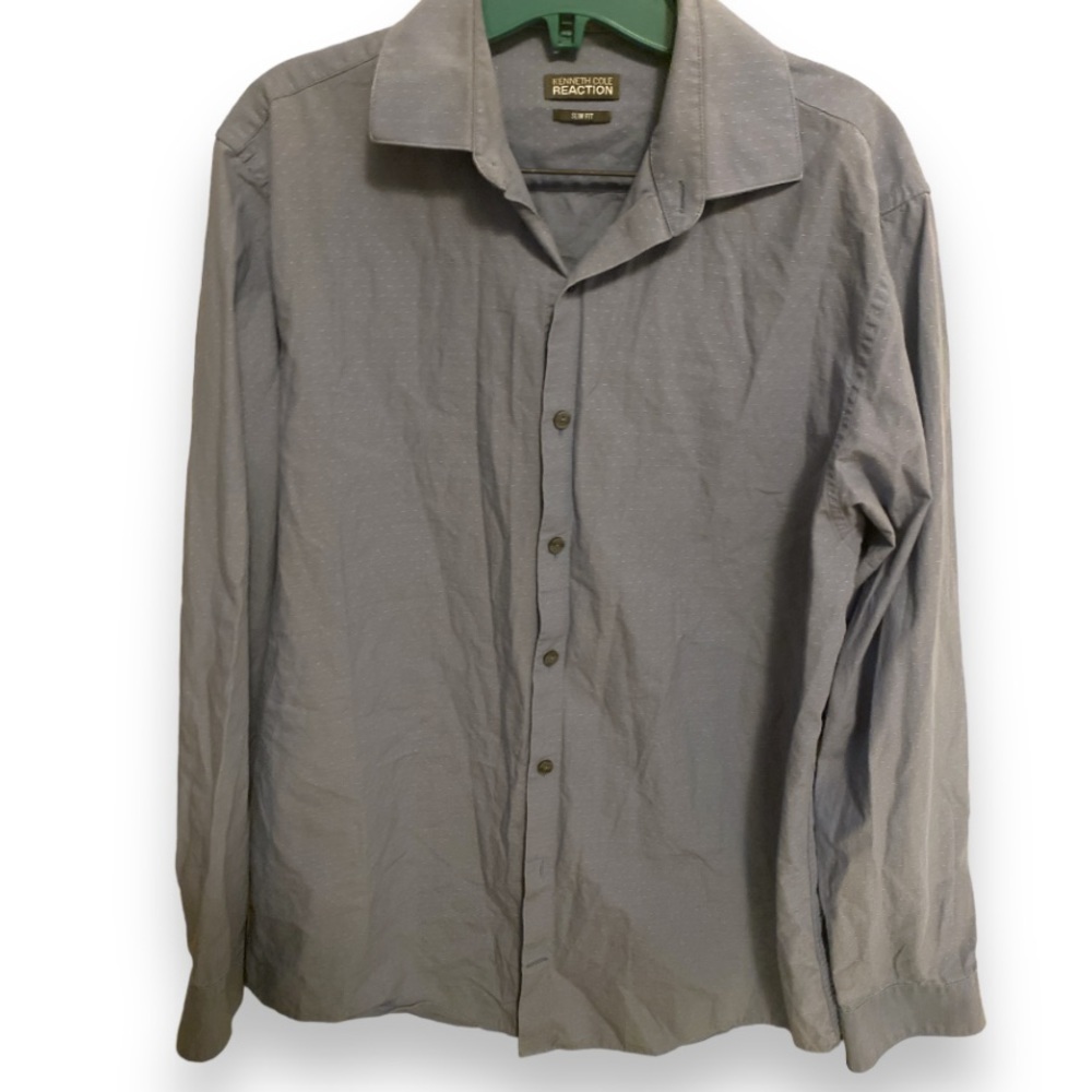 REACTION KENNETH COLE Men’s Slim Fit Baby Blue Dot Print Long Sleeve Dress Shirt